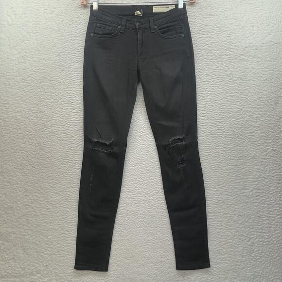 Rag and Bone Jeans Womens 25 Black Soft Rock Skinny Distressed Low Rise USA - Picture 1 of 12